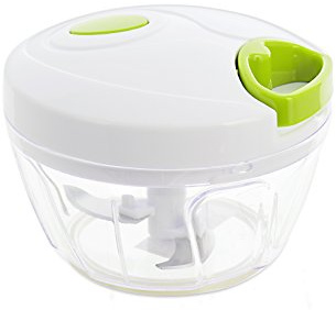 H&H Hand Chopper Tritatutto Manuale a Corda per Frutta e Verdura - Lame in Acciaio Inossidabile, Base Antiscivolo, Bianco/Verde Lime - Sminuzzatore Rapido e Efficace