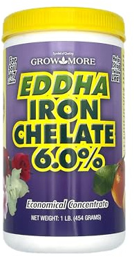Grow More 0.2-0-0 EDDHA Iron Chelate for Greener Plants on Soils with pH of 7 or Above - 1lb of Water Soluble Chelated 6% Iron for Plants
