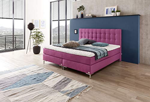 WELCON boxspringbettenshop24.de - Luxus Boxspringbett über 1000 Federn 160x200 inkl. Topper pink/rosa Härtegrad 1 2 3 4 und 5 wählbar - günstig vom Hersteller