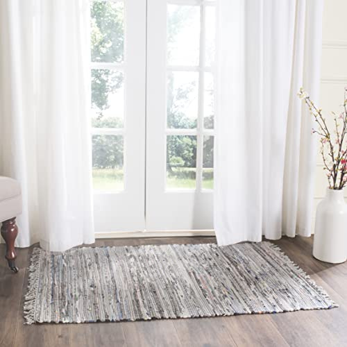 SAFAVIEH Rag Rug Collection Accent Rug - 2'3 x 5', Grey, Handmade Boho Stripe Cotton, Ideal for High Traffic Areas in Entryway, Living Room, Bedroom (RAR121A)