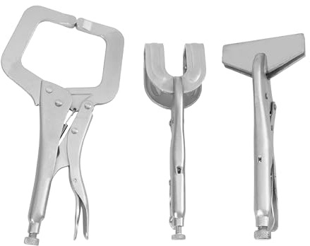 HFS(R) 3Pcs Assorted Locking Welding Clamp Chrome plated: 11-Inch Regular Tip Locking C-Clamp ; 9R 9-Inch Locking Welding Clamp ; Locking 8 Sheet Metal Tool 23 Vise Grip