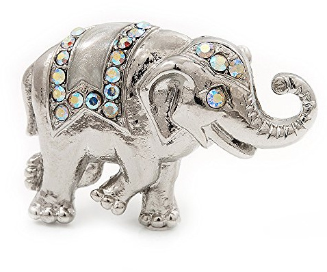 Broche plaqué argent Éléphant Fortunate, taille unique, Pas de type de métal, diamante