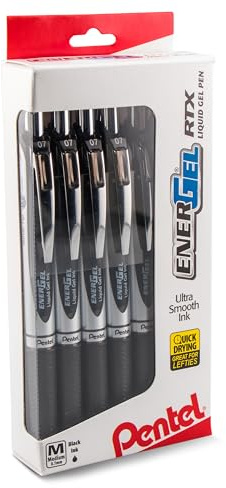 ENERGEL Pentel RTX Retractable Liquid Gel Pen, (0.7mm), Medium Line, Metal Tip, Black Ink, Window (BL77PC12A1) (Pack of 1, 12 Count Total)