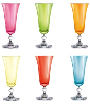 H&H 600615 Confezione 6 Calici in Vetro Mediterraneo Flute 15 Bicchieri Arredo Tavola, Alluminio, Assortiti