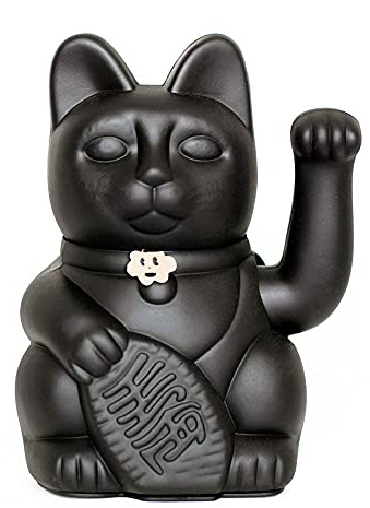 Winkekatze Glückskatze Maneki Neko Glücksbringer Japanische Glückskatze Dekofigur mit Beweglichem Arm Batteriebetrieben für Schreibtisch Büro Wohnzimmer Eingang Geschenkidee (Schwarz, L)