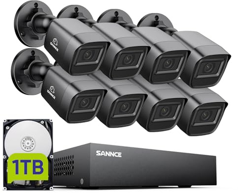 SANNCE 8CH CCTV Camera System 1080N 5in1 DVR 1TB HDD+ 8x 1080P 2.0 Megapixels Weatherproof Security Camera System, 1080P NVR Hybrid Recorder, Smart Recording, H.264 Compression, USB Backup
