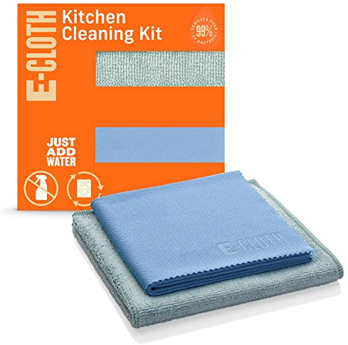E-Cloth Kitchen Cleaning Kit, Premium Microfiber Cleaning Cloth with Scrubber, Ideal Cleaning Supplies for Kitchen Sinks and Dish Scrubber, 100 Wash Guarantee, 2 Cloth Set
