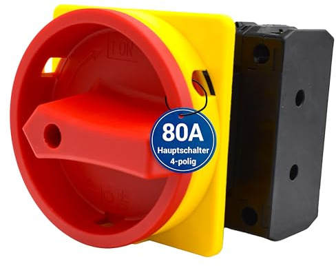 Intratec Hauptschalter Einbau, 80 A, 4-polig, Schwarz – Drehschalter zum Fronteinbau in Verteiler- und Schaltschränken 88 x 88 x 135 mm