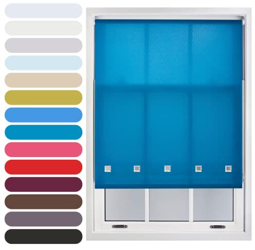 FURNISHED Quadratische Ösen, lichtfilternde Polyester-Tageslicht-Küchenjalousien, zuschneidbare Fensterjalousien, Blaugrün, 150W x 165H cm