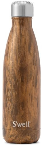 S'well Stainless Steel Water Bottle - 500ml - Teakwood - Triple-Layered Vacuum-Insulated Containers Keeps Drinks Cold for 36 Hours and Hot for 18 - with No Condensation - BPA-Free - Perfect for On the Go