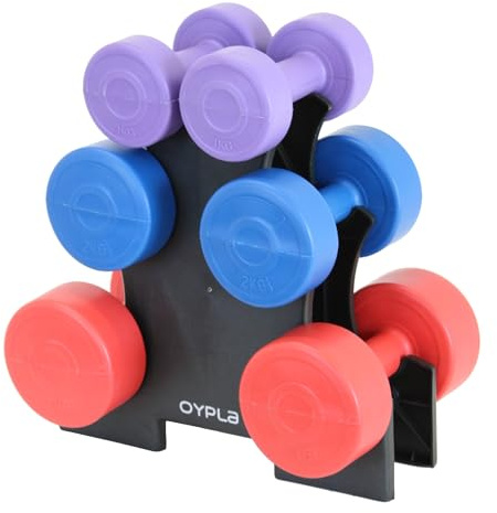 Oypla 12kg Vinyl Hand Dumbbell Workout Weight Set Including Stand
