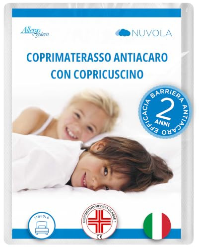 Allergosystem Set Coprimaterasso Antiacaro Singolo con Cerniera 70x140x10cm e Copriscuscino Lettino 40x60cm - Dispositivo Medico Antiacaro e Anallergico MADE IN ITALY - Linea Nuvola