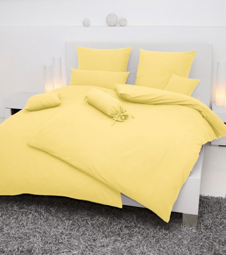 Janine Mako Soft Seersucker Biancheria da letto Uni Piano 240 x 220 cm + 2 federe 80 x 80 cm, giallo