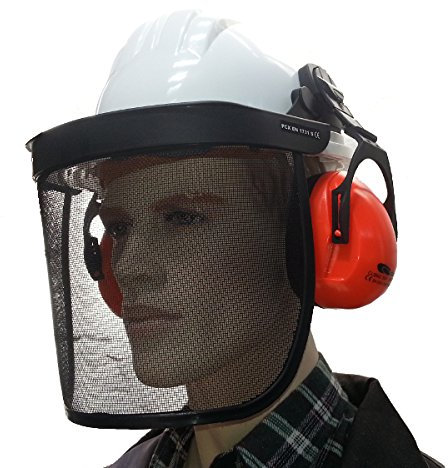 Hjälm med ansiktsskydd och hörselskydd huvudskydd hjälm skogshjälm nät vit