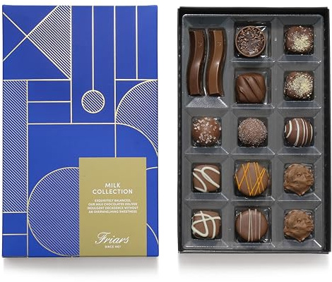 Friars Milk Chocolate Collection | 15 Luxury Assorted Belgian Chocolates | No Alcohol | Ideal Present for Special Occasions, Birthday, Valentines, Anniversary
