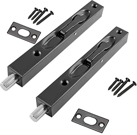 V-CORME (2-Pack) 304 Stainless Steel 6“(15cm) Security Door Bolt Latch, Double Door Lever Action Flush Bolt Latch, French Slide Lock, Black Finish