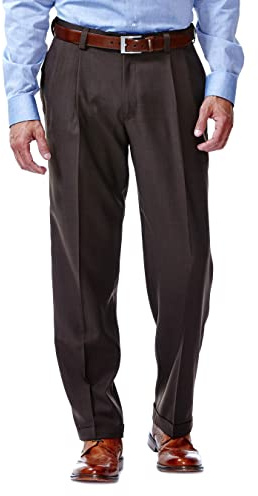 Haggar Herren E-clo Repreve Bundfaltenhose Vorne Klassische Hose, Braun Stria, 36 W/34 L