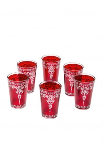 6er Set Marokkanische Teegläser Andalous Rot handbemalt aus Glas 9 cm