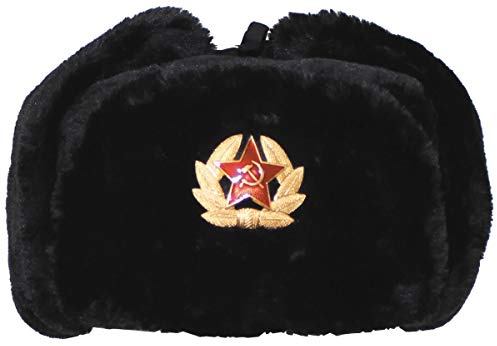 MFH Russische Fellmütze Uschanka Tschapka schwarz