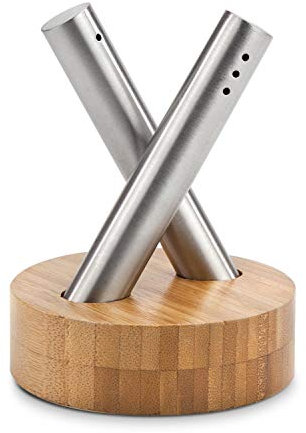 ROMINOX RX2202 Salière et Poivre Inox - Satiné brossé, Argent, Couleur Bois