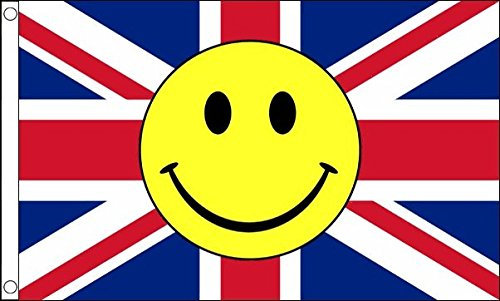 Flagtex Union Jack Smiley Face Flag 5ft x 3ft Large Flag 150cm x 90cm | Premium Woven Polyester with Brass Eyelets | Indoor Outdoor Garden Decoration Wall Hanging Display