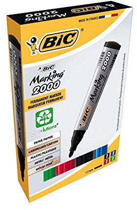 BIC Intensity, Marking 2000, Pennarelli Indelebili Colorati ECOlutions, con il 51% di Materiali Riciclati, Punta Tonda Resistente, Cancelleria Casa e Ufficio, 4 Unità