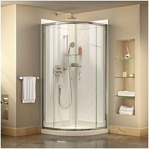 DreamLine Prime 33 in. x 76 3/4 in. Semi-Frameless Clear Glass Sliding Shower Enclosure in Chrome with White Base and Backwalls, DL-6152-01CL