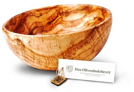 das Olivenholzbrett® Obstschale rund – Holzschale/Salatschale/Brotschale - Jede Schale kann in Farbe, Maserung stark vom Foto abweichen – eben Olivenholz / 28cm Ø