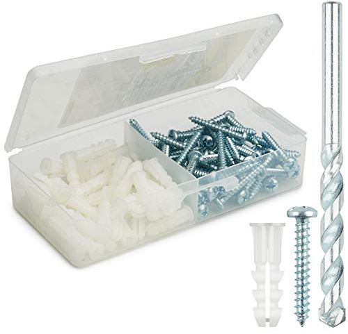 Qualihome Ribbed Plastic Drywall Anchor Kit - Wall Anchors and Screws for Drywall Includes Anchors, & Screws, 1 Masonry Drill Bit - Mounting Tolls for Decor, Furniture, Shelving (14-16 x 1-1/4)
