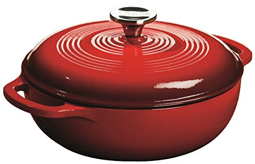 Lodge EC3D43 2.84 litre / 3 quart Cast Iron/Porcelain Enamel Dutch Oven/Casserole Dish, Red