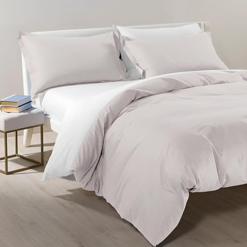 Caleffi Completo Copripiumino Matrimoniale Bicolor in 100% Cotone – Set 4 Pezzi Double Face con Sacco, Federe e Lenzuolo con Angoli – Colore Sabbia