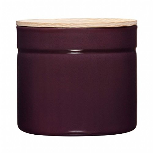 Riess, 2174-201, Vorratsdose mit Eschenholzdeckel, Durchmesser 13 cm, Höhe 12 cm, Inhalt 1350 ml, DARK AUBERGINE, KITCHEN-MANAGEMENT, Truehomeware, Emaille