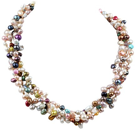 Treasure Bay Collar de perlas de agua dulce trenzado, grueso collar de perlas multi-hilos Para niña Multicolor