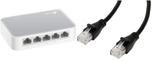 TP-Link TL-SF1005D Switch Ethernet Réseau 5 Ports 10/100 Mbps, Ports RJ45, hub rj45, Auto-MDI/MDIX, Installation Plug and Play & Amazon Basics Câble réseau Ethernet RJ45 catégorie 6-1,5 m
