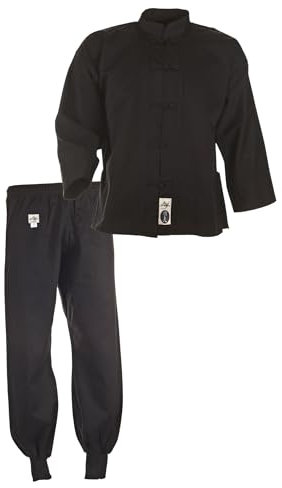 Ju-Sports Kung Fu Anzug Schwarz, Cotton 160 I Solider Kampfanzug im klassischen Schnitt I Mit Kordelknöpfen & Bündchenhose mit Elasikbund I 100% Baumwolle
