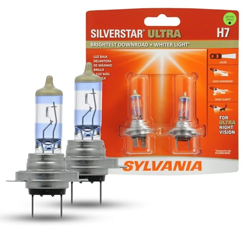 SYLVANIA - H7 SilverStar Ultra - High Performance Halogen Headlight Bulb, High Beam, Low Beam and Fog Replacement Bulb, Brightest Down Road with Whiter Light, Tri-Band Technology (Contains 2 Bulbs)