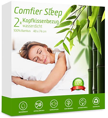 Pillow Protectors 2 Pack 48x74cm – 100% Bamboo, Triple Layer with Zip, Waterproof Pillow Protectors – Soft Breathable, Hypoallergenic & Noiseless