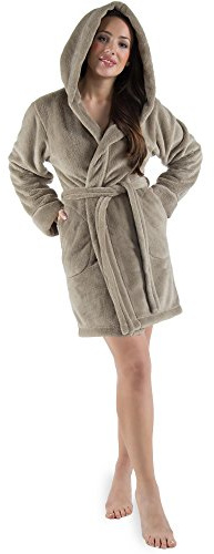 CelinaTex XS-XXXL Bademantel Kapuze zweifarbig kurz seitliche Eingrifftaschen Damen Sherpa Kuschelfleece Morgenmantel, Sauna, Spa, Pool, Bad, flauschig und komfortabel - OEKO-TEX Kos