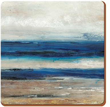 Creative Tops Coasters Set of 4, sous-Verres Haut de Gamme en Bois avec Dos en liège et Motif océan Abstrait, 10,5 cm (4 Pouces)