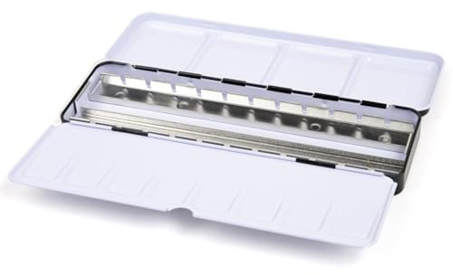 Jaxon Boîte Vide en métal Robuste pour Aquarelle 24 Demi-ou 12 Bols Entiers avec Palette Pliable et Anneau pour Le Pouce
