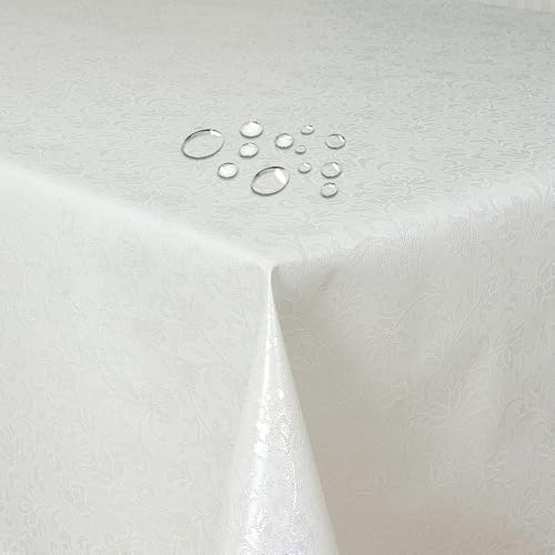 Wachstuch Wachstischdecke Gartentischdecke Relief Ranken Weiß Quadratisch 120 x 120 cm, abwaschbare Tischdecke, wasserabweisend