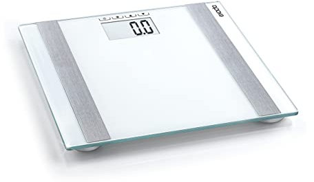 Exacta Digitale Personenwaage Deluxe mit Ein- und Ausschaltfunktion, Körperwaage mit praktischer LCD-Anzeige, Waage ermittelt Gewicht, Körperfett-, Wasser- und Muskelanteil sowie Kalorien