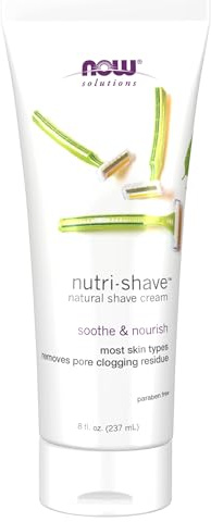 NOW Foods Solutions, Nutri-Shave, Shave Cream, Removes Pore Clogging Residue, Reduces Irritation, 8-Ounce