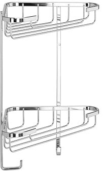 Croydex Small Corner Shower Caddy - Durable Steel Bathroom Shelves with Chrome Finish for Modern Bathrooms, 2-Tier Shower Corner Shelves with Hooks, Easy Installation, 5kg Load Capacity