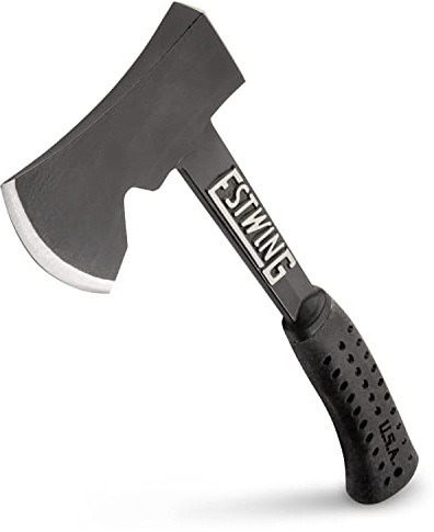 ESTWING Camper's Axe - 14 USA Made Black Hatchet with Tent Stake Puller & Shock Reduction Grip - EB-25A