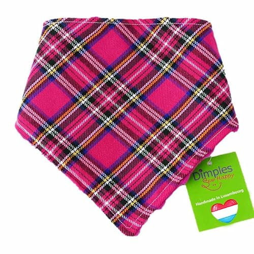 Dimples Hundehalstuch - Schottenkaro pink rosa - Halstuch für kleine mittlere und Grosse Hunde Welpen und Katzen - Hunde Besitzer Geschenk - Handgemachtes Hunde Accessoire 25cm