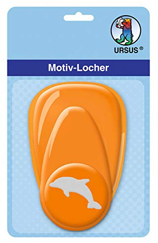 Ursus 19480022 - Motivlocher mit Hebel mittel, Delphin, orange, ausgestanztes Motiv ca. 25,4 mm, aus Kunststoff mit Metallstanze, geeignet für Grammaturen von 160 220 g /qm