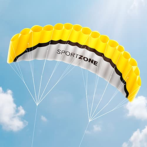 Kwasyo 2.5m Outdoor Parafoil Kite - Dual Line Stunt Parachute Beach Kite with Handle 30m Line （Yellow