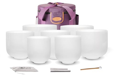 TOPFUND 6-12 inch 440Hz Chakra Set of 7 Crystal Singing Bowls with Heavy Duty Carrying Case and Singing Bowl Mallets