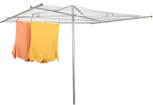 Household Essentials 17130-1 Rotary Outdoor Umbrella Drying Rack | Aluminum | 30-Lines with 210 ft. Clothesline,Silver